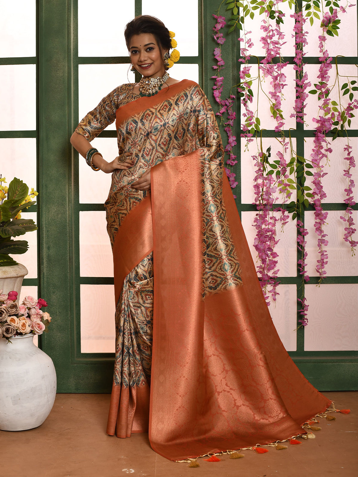 Odette Orange Soft Silk Woven Saree With Unstitched Blouse For Women