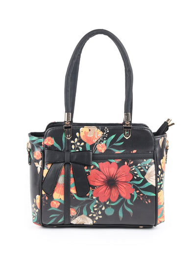 Odette Black Floral Printed Hand Bag for Women