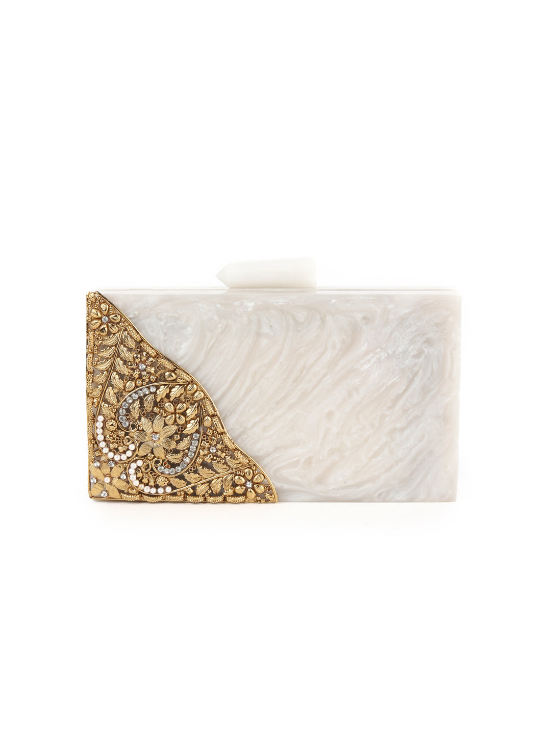 Odette White And Gold Resin Box Clutch Bag For Women