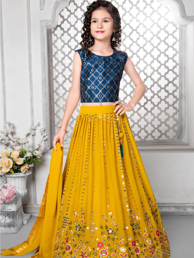 Odette Wedding Designer Yellow Faux Georgette Lehenga Choli For Girls