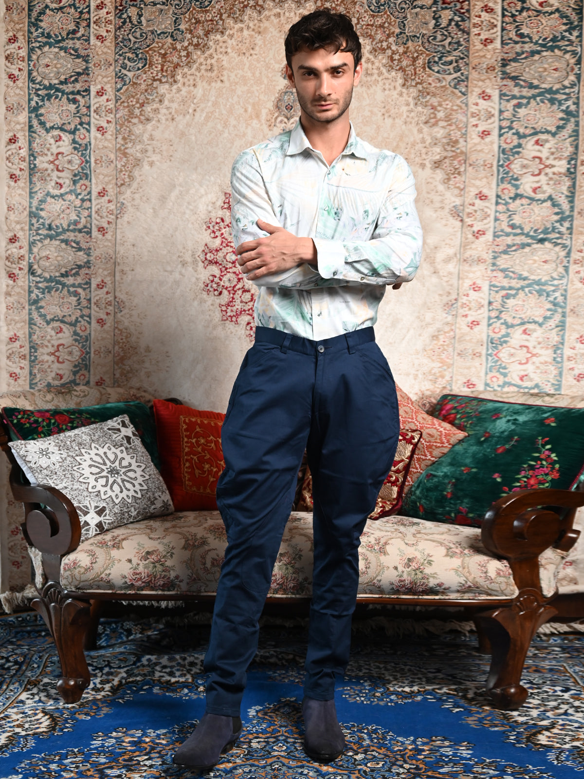 Odette Dark Blue Jodhpuri Style Cotton Trouser for Men