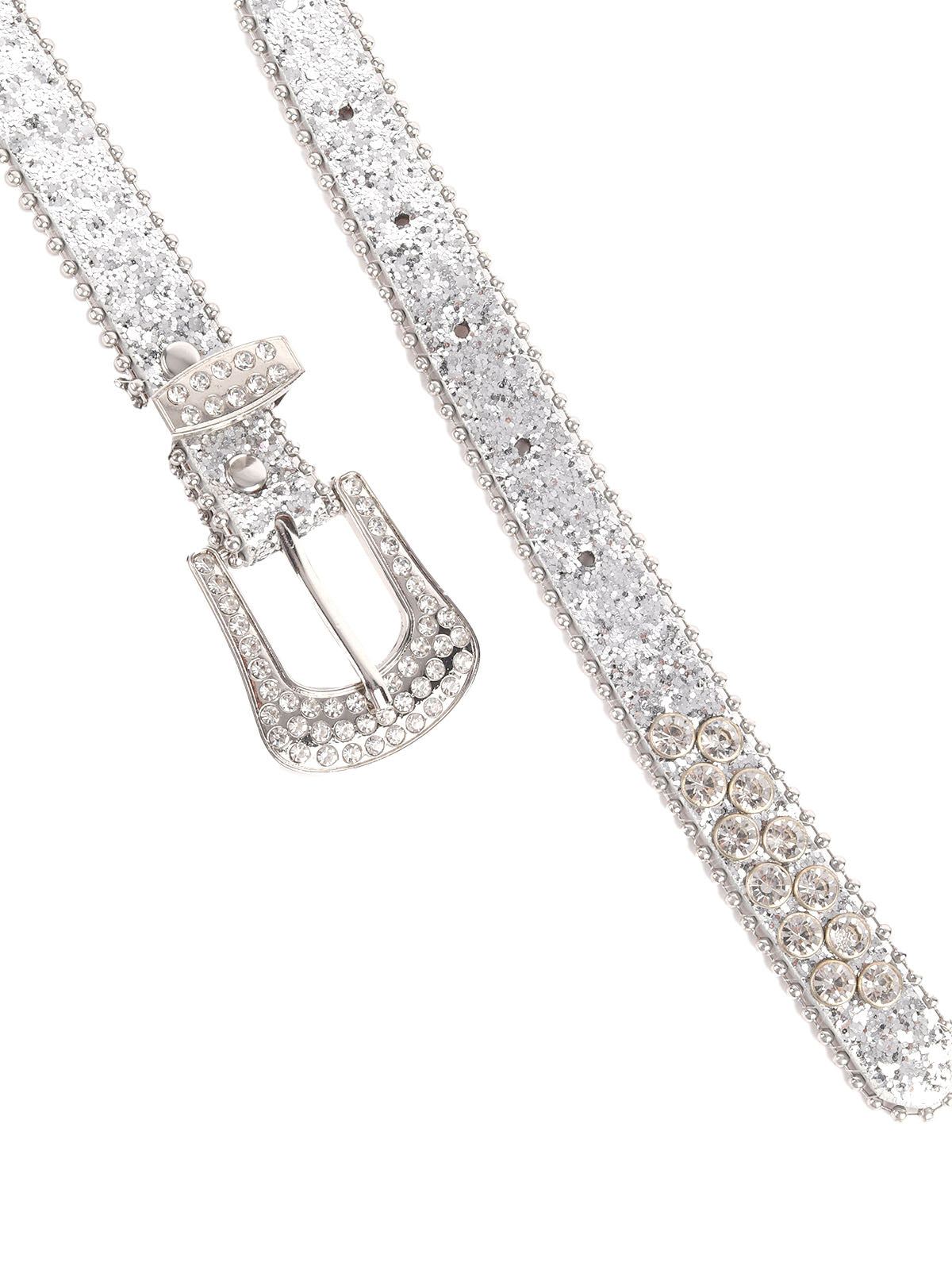 Odette Silver Metal Embellished Buckle Waist Belt for Women