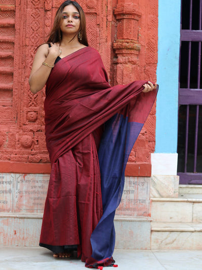 Odette Maroon Cotton  Saree  With Unstitched Blouse for Women