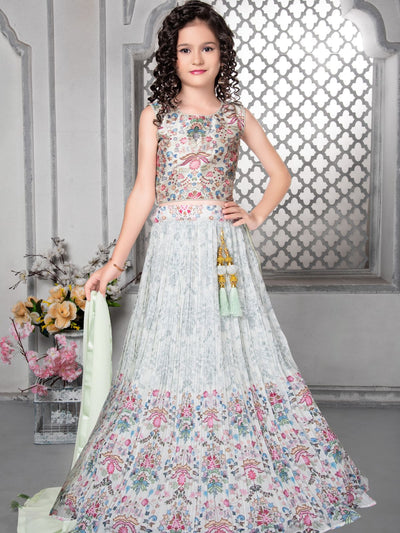 Odette Wedding Designer Off white Faux Georgette Lehenga Choli For Girls