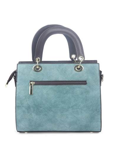 Odette Teal PU Embroidered Hand Bag For Women