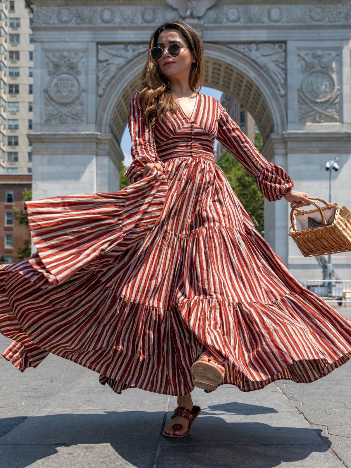 Odette Brown Rayon Stitched Stripes Indo Western Dresses For Women Odette Brown Rayon Stitched Stripes Indo Western Dresses For Women