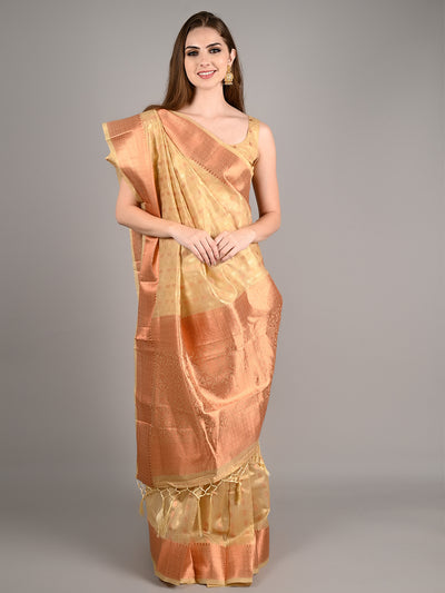 Beige Tissue Woven Saree With Unstitched Blouse