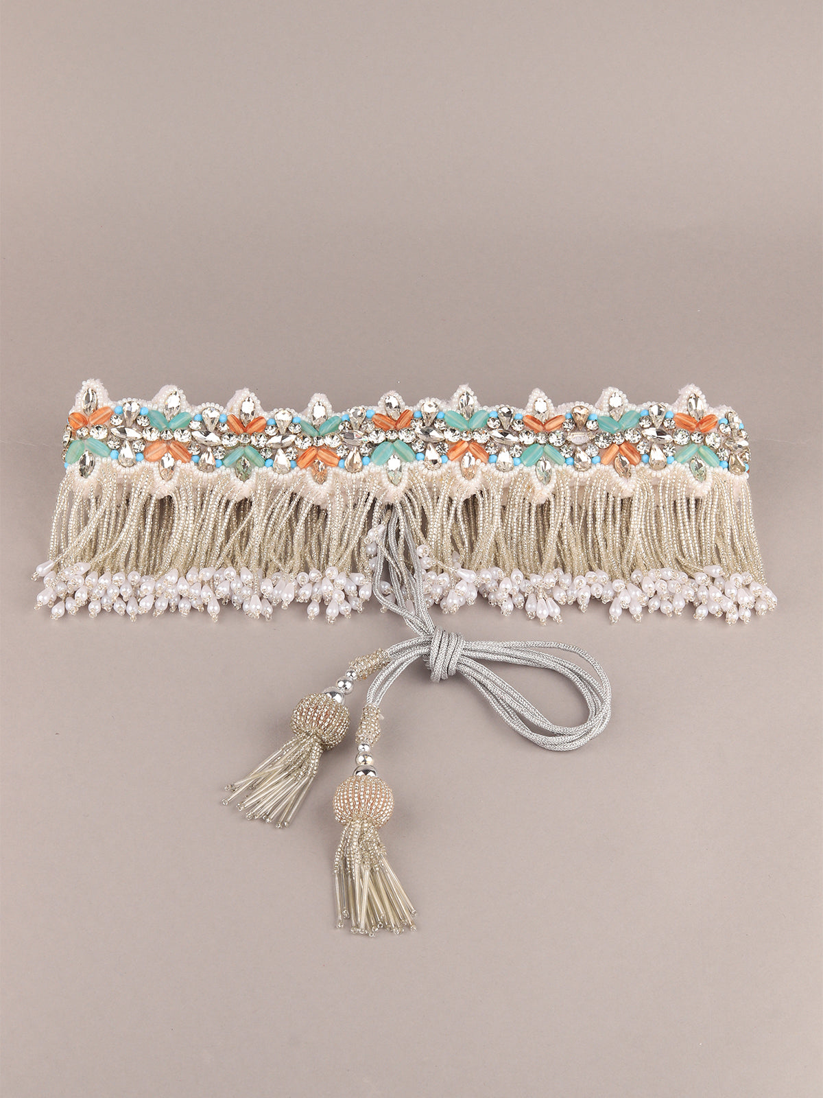 Odette Women White Beads Waist Belt