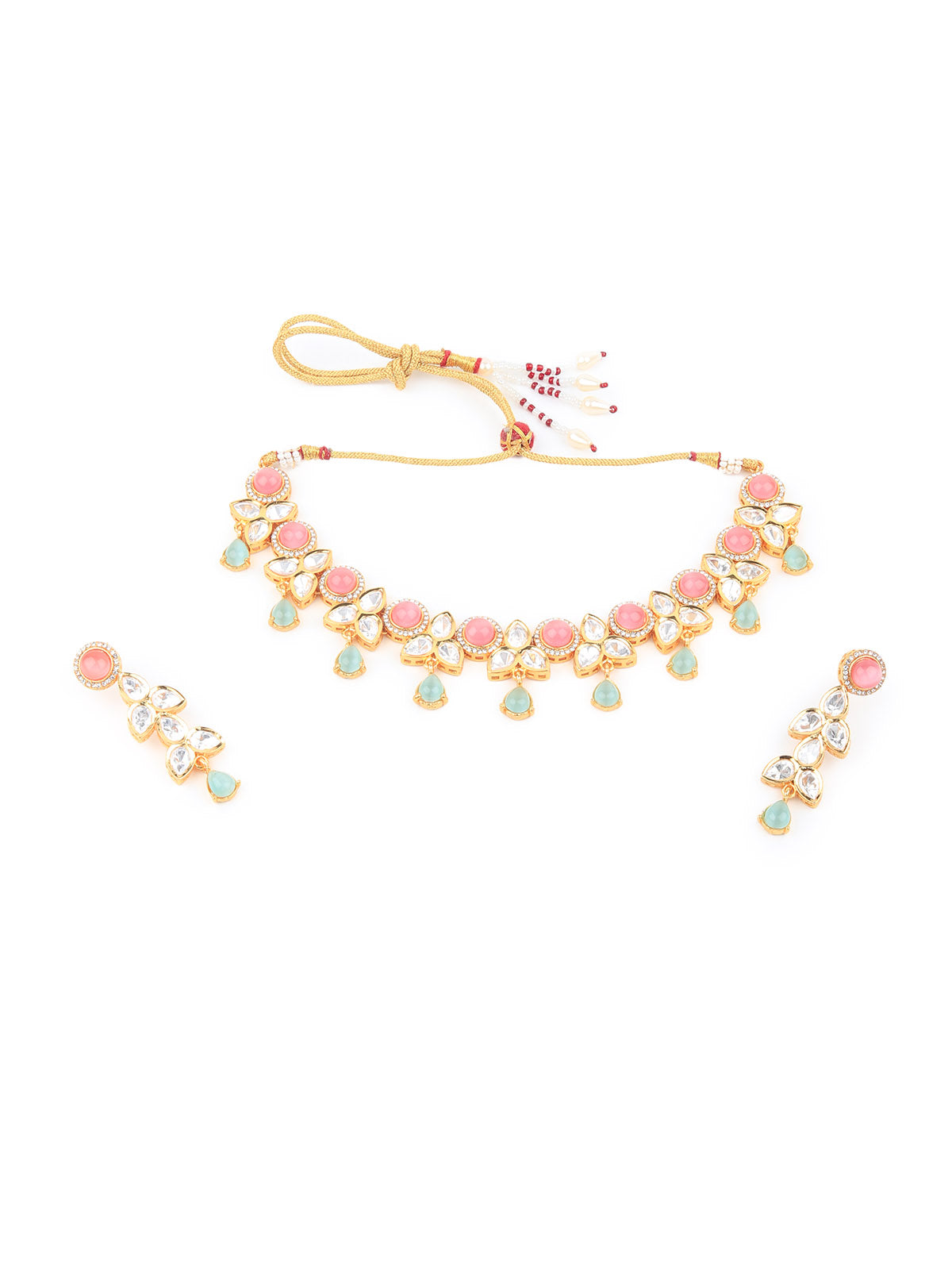 Odette Women Royal Looking Multicolored Choker Necklace Set