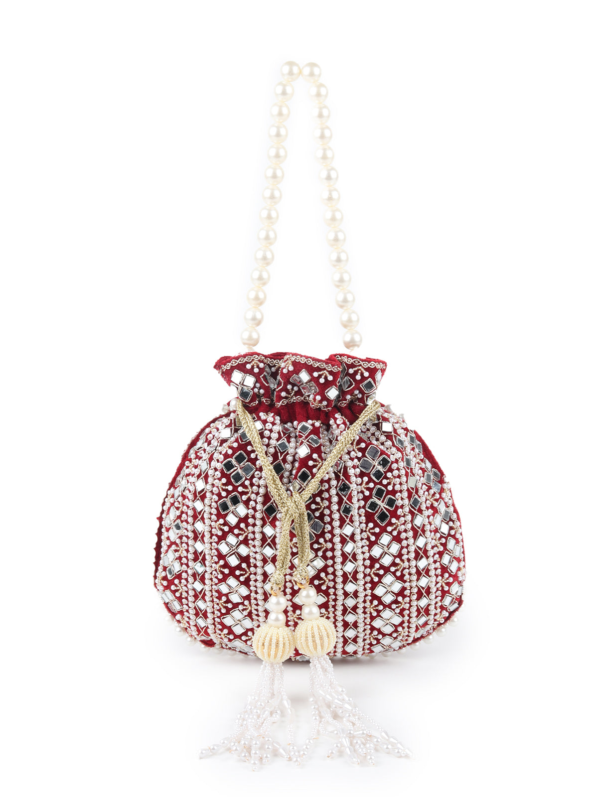 Odette Maroon Embroidered Potli Bag For Women