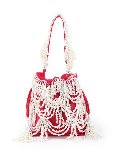 Odette Red Embroidered Potli Bag For Women