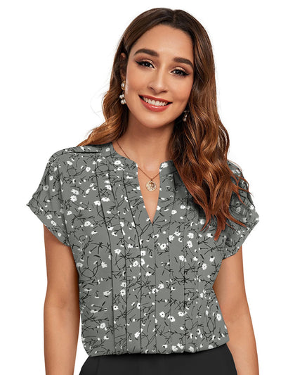 Odette Grey Cotton Blend Printed Top For Women