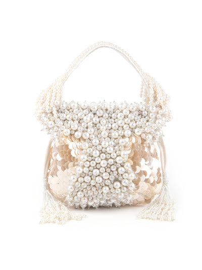 Odette Peach Embroidered Bridal Potli Bag For Women