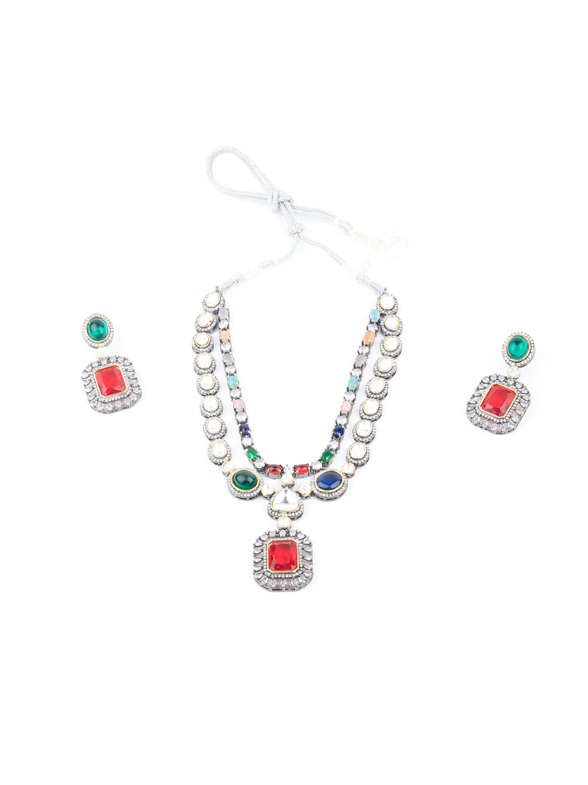 Odette Women Stylish Multicolored Kundan Necklace Set