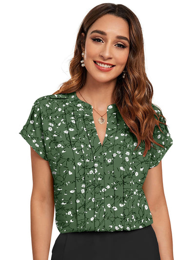 Odette Green Cotton Blend Printed Top For Women