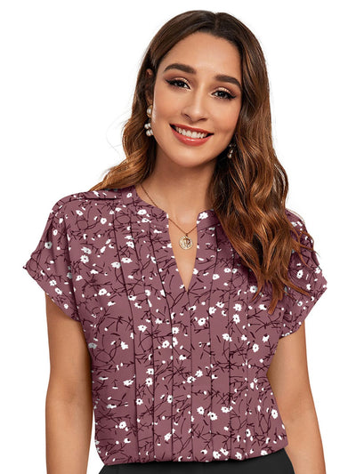 Odette Pink Cotton Blend Printed Top For Women