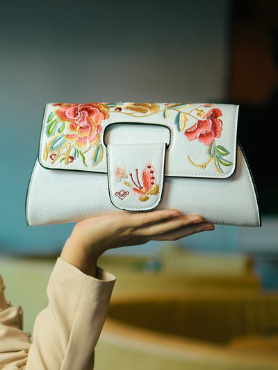 Odette White PU Embroidered Clutch For Women