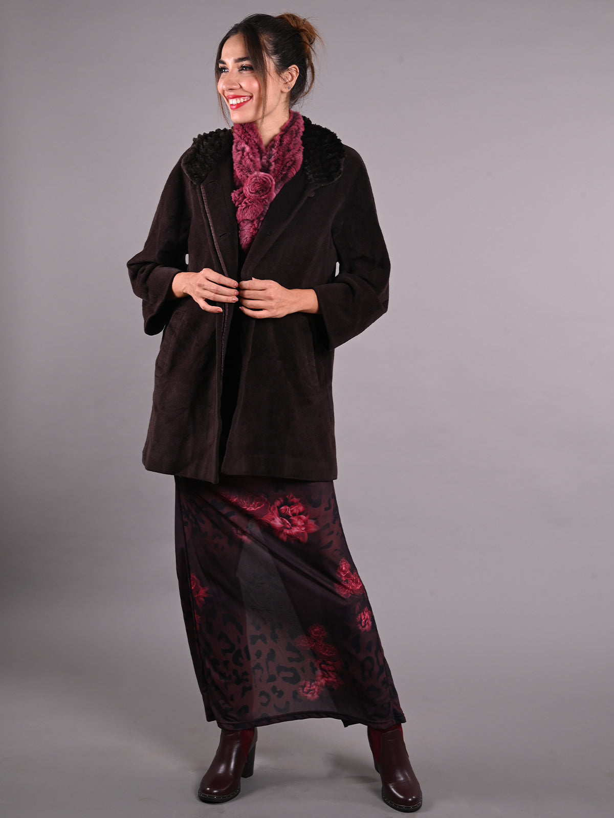 Odette Black Wool with Faux Fur Collar Jacket for Women