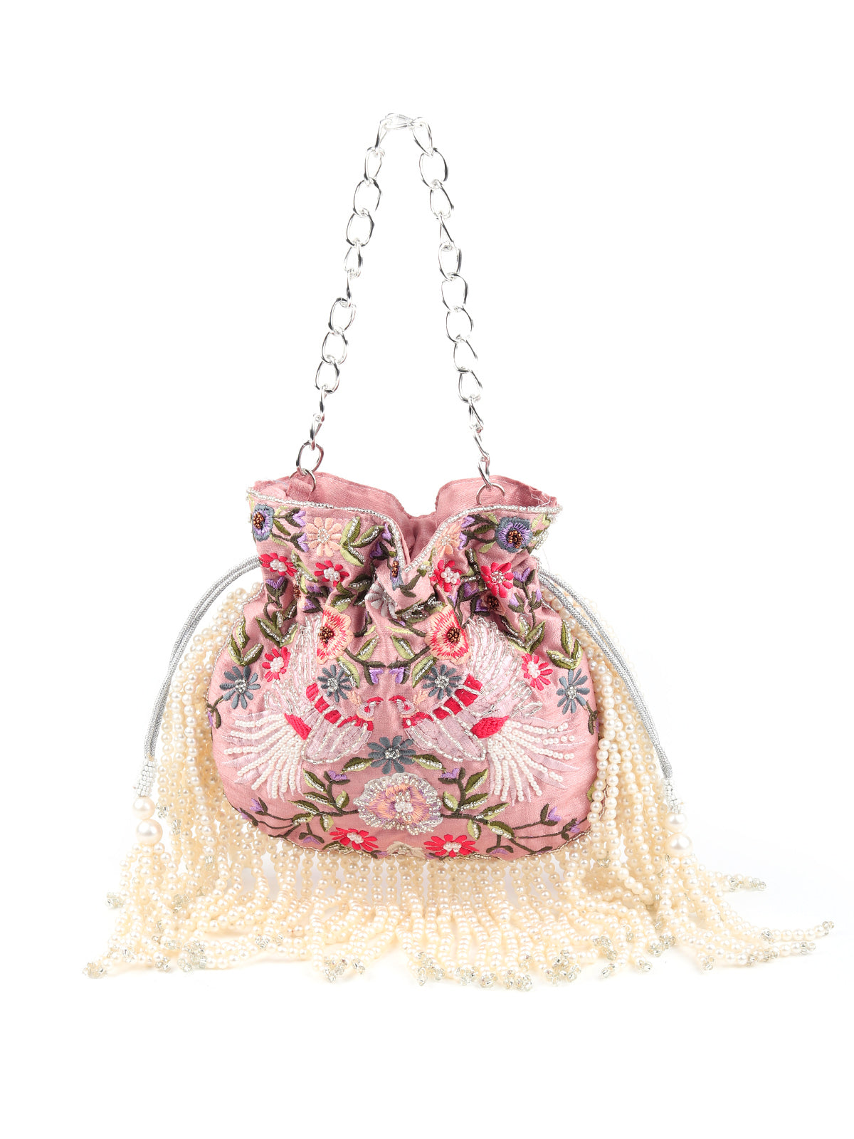 Odette - Peach Pink Embellished Beaded-Embroidered Pearly Potli Bag