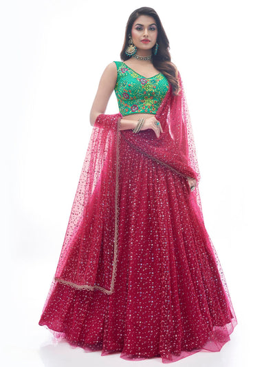 Odette Pink Art Silk Embellished Semi Stitched Lehenga With Unstitched Blouse For Women