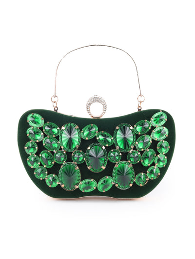 Odette Dark Green Embellished Clutch for Women