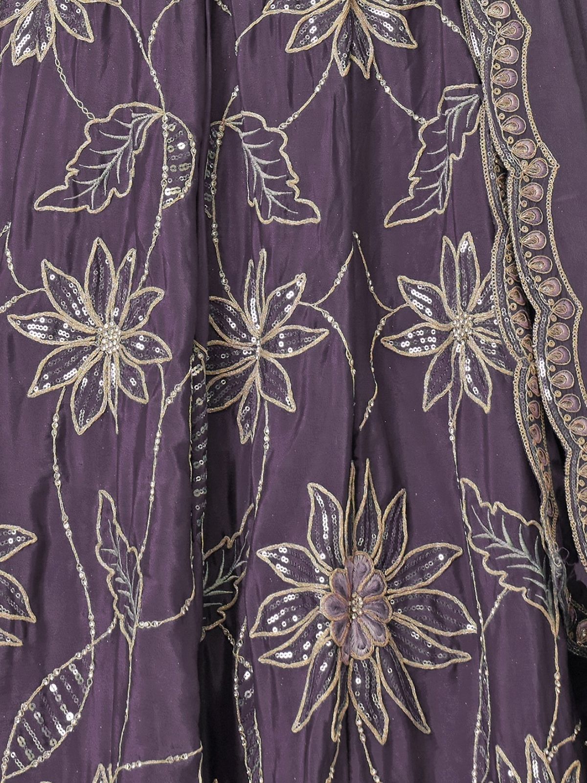 Odette Purple Silk Blend Embroidered Semi-Stitched Lehenga For Women