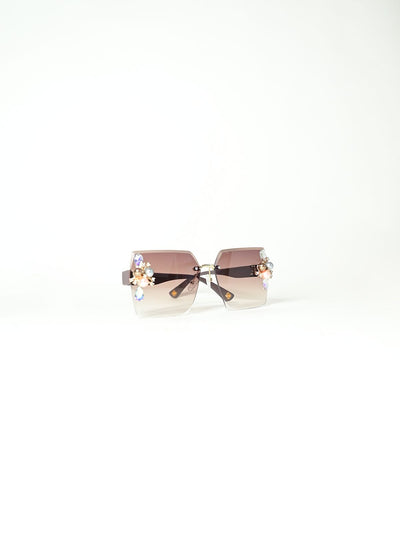 Odette Brown Gradient Acrylic Embellished Sunglasses For Women