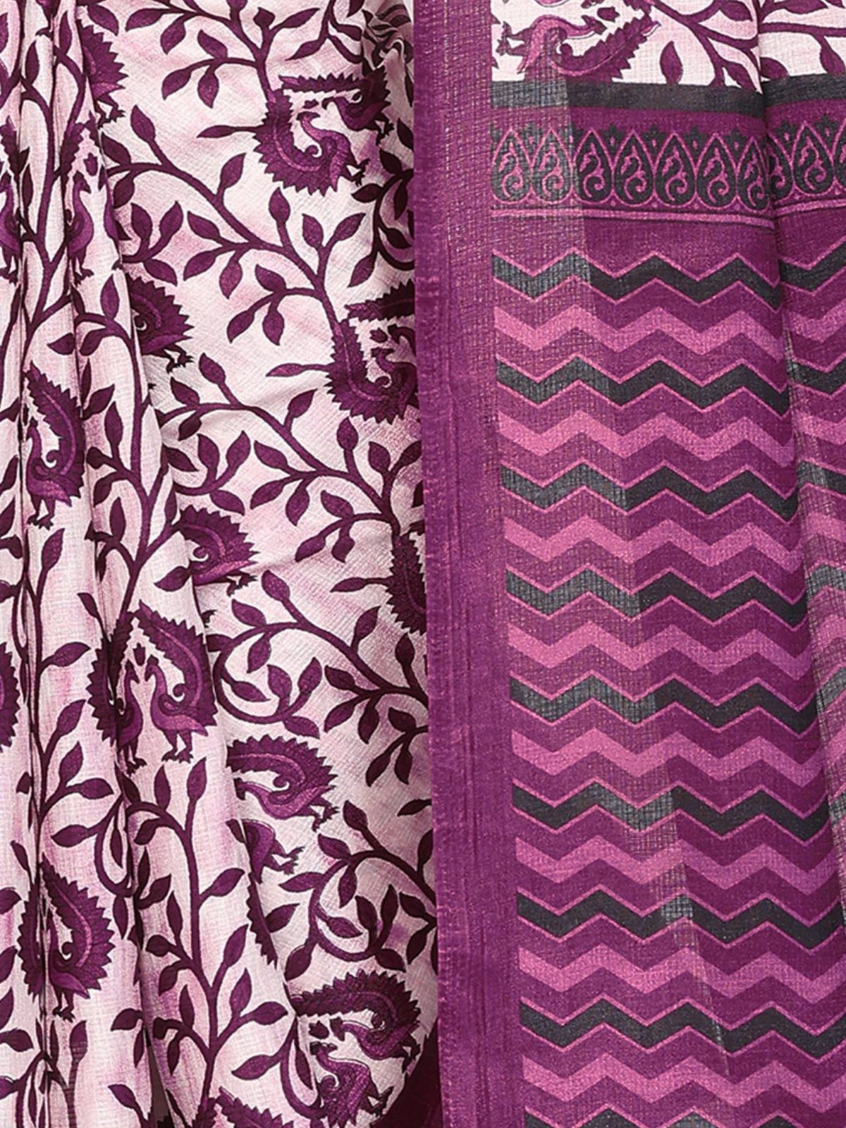 Odette Purple Khadi Printed Saree With Unstitched Blouse For Women