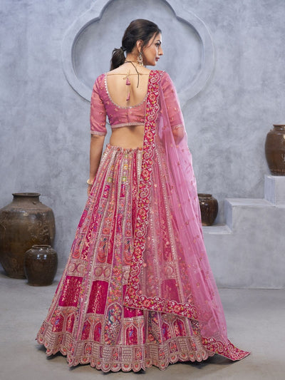 Odette Pink Organza Embellished Semi-Stitched Lehenga With Unstitched Blouse For Women