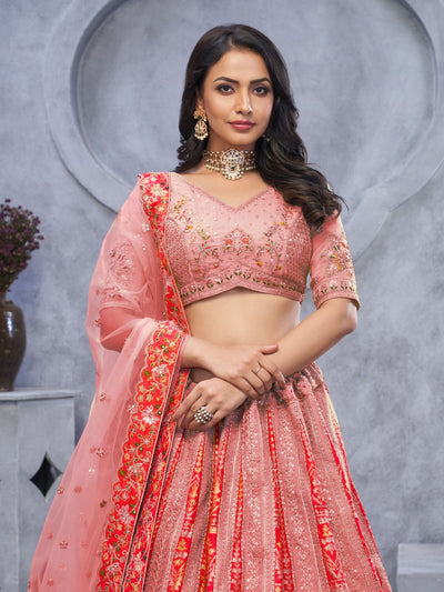 Odette Pink Organza Embellished Semi-Stitched Lehenga With Unstitched Blouse For Women