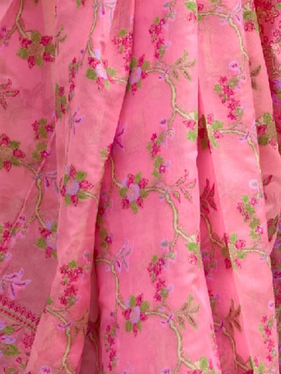 Odette Pink Organza Woven Saree With Unstitched Blouse For Women