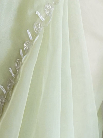 Odette Light Green Organza Embroidered Saree With Unstitched Blouse For Women