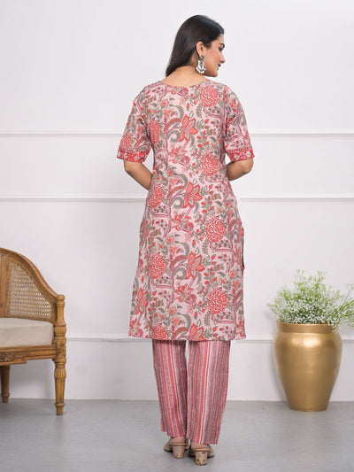 Odette Pink Chanderi Embroidered And Printed Stitched Kurta Set Without Dupatta For Women