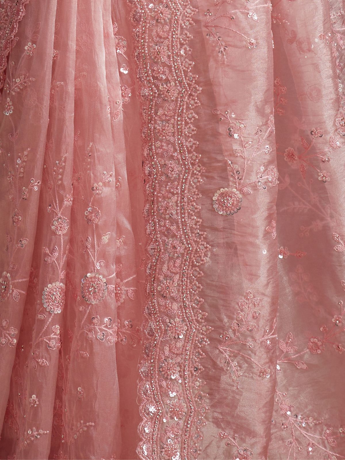 Odette Pink Organza Embellished Saree For Women