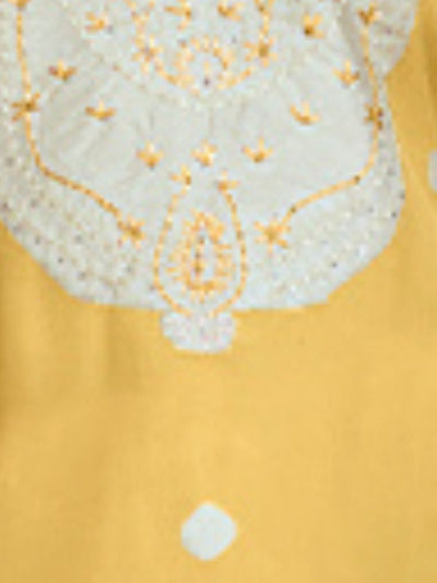 Odette Yellow Organza Embroidered Semi-Stitched Kurta Set For Women