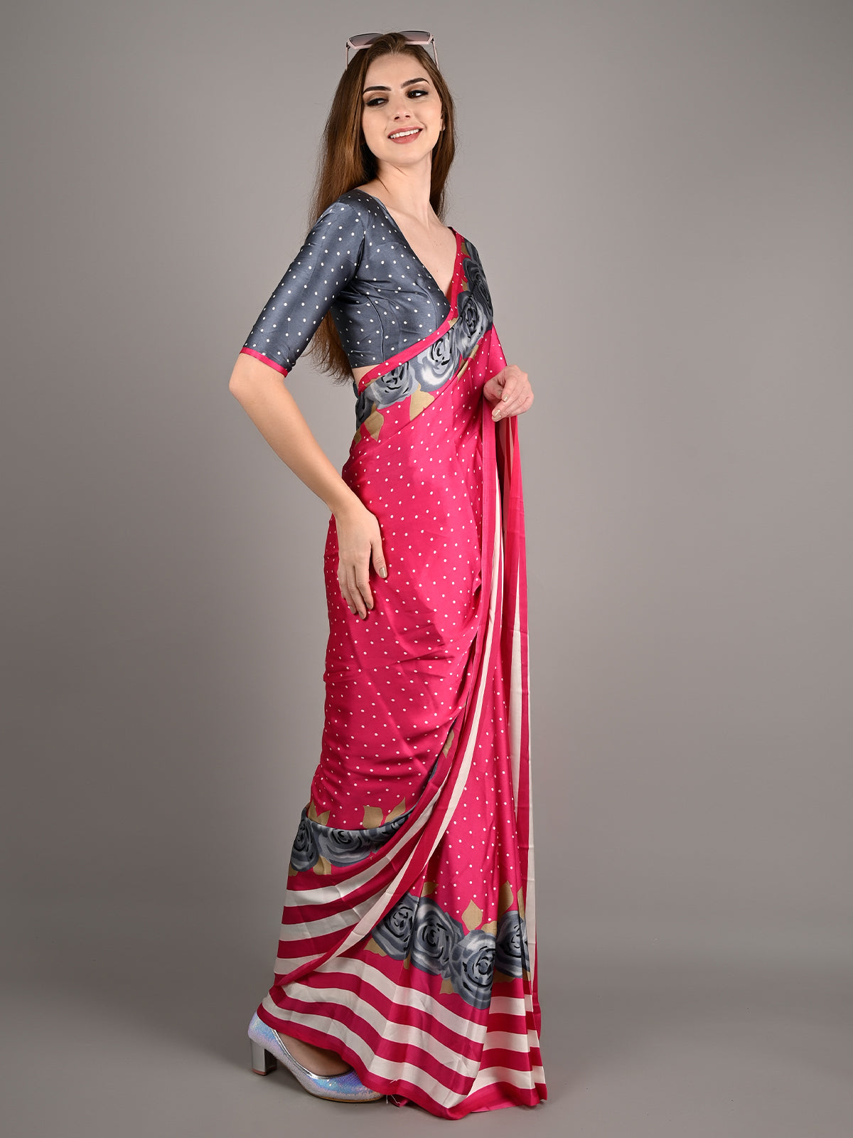 White and Red Polka Saree – ShopBollyWear.Com