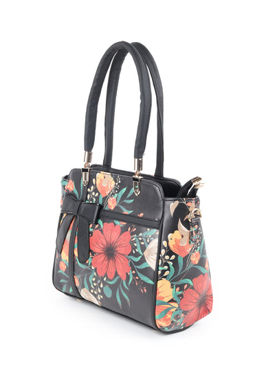 Odette Black Floral Printed Hand Bag for Women