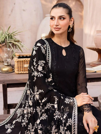 Odette Black Georgette Embroidered Semi-Stitched Kurta Set For Women