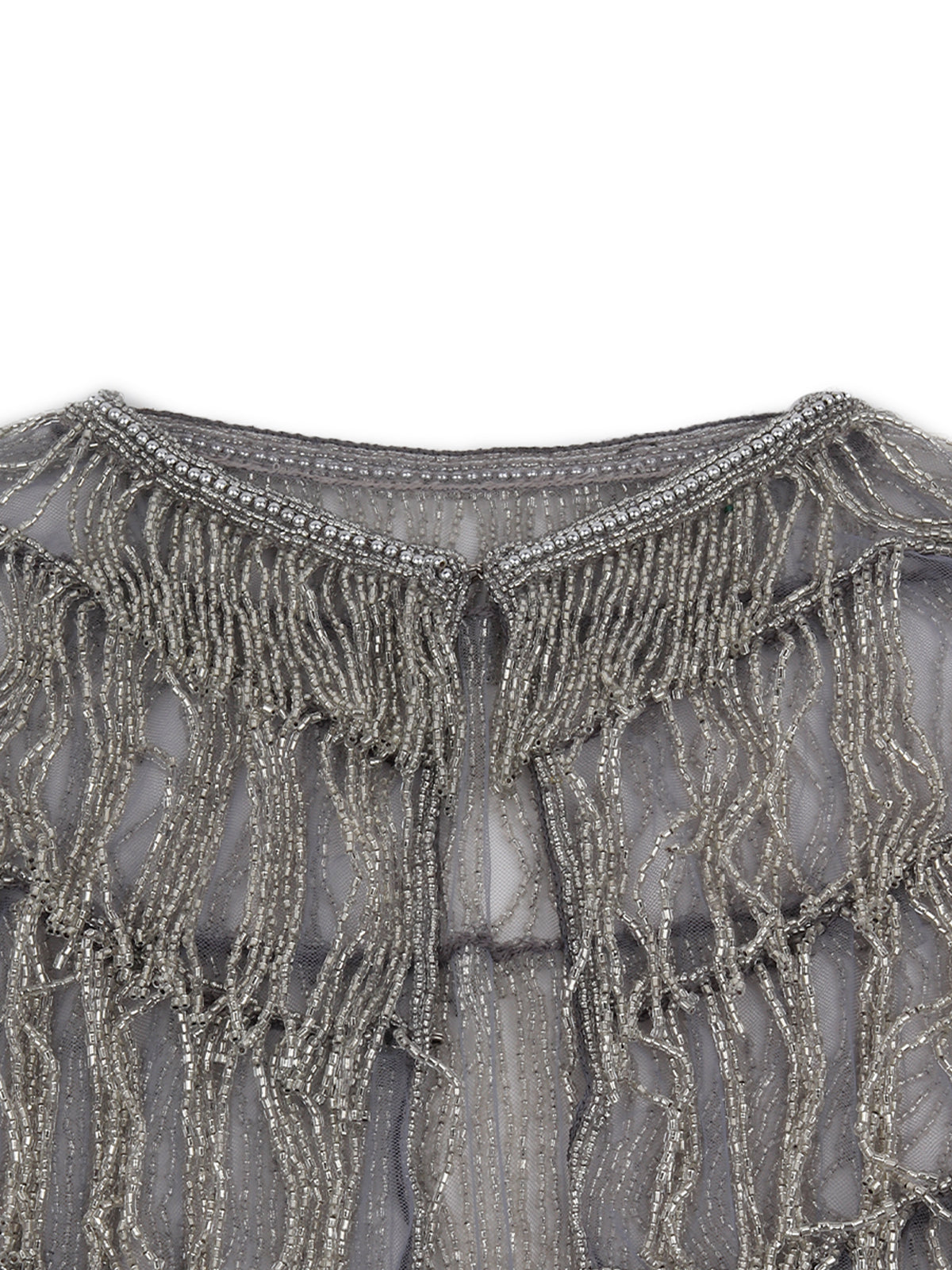 Odette Women Tasseled Grandeur - The Grey And Silver Tasseled Cape