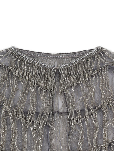 Odette Women Tasseled Grandeur - The Grey And Silver Tasseled Cape