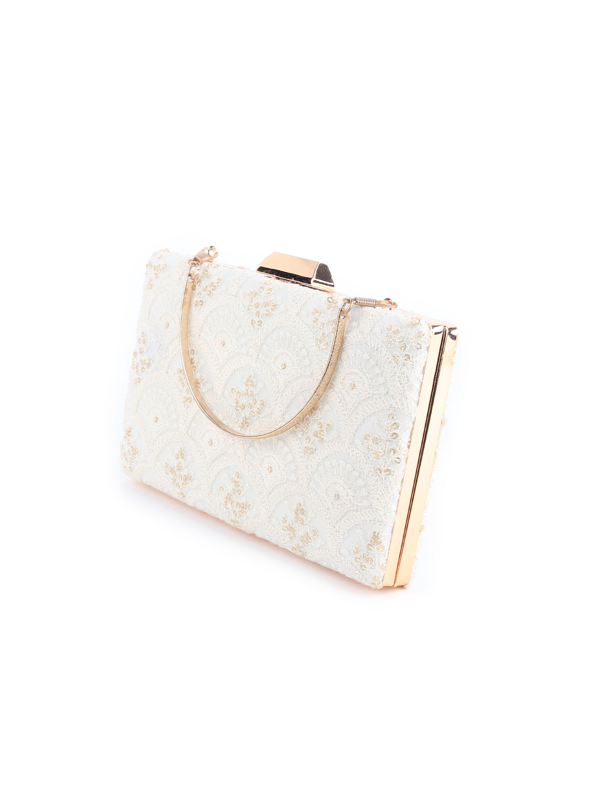 Odette Women White Embroidered Party Clutch