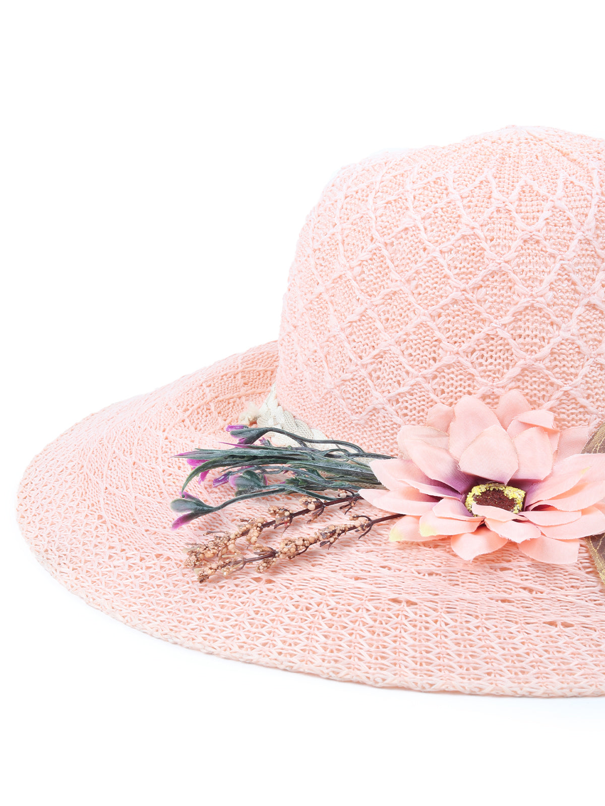 Odette Peach Self Design Embellished Sun Hat For Women