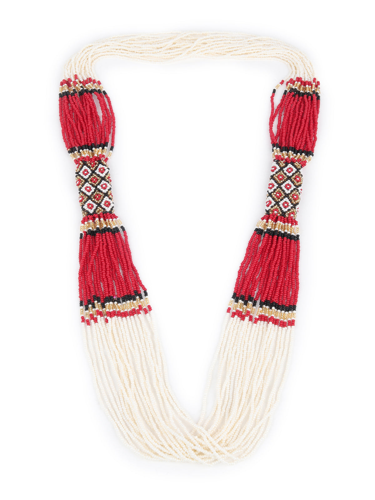Odette Red and White Multi-strand Beaded Neck Piece for Women
