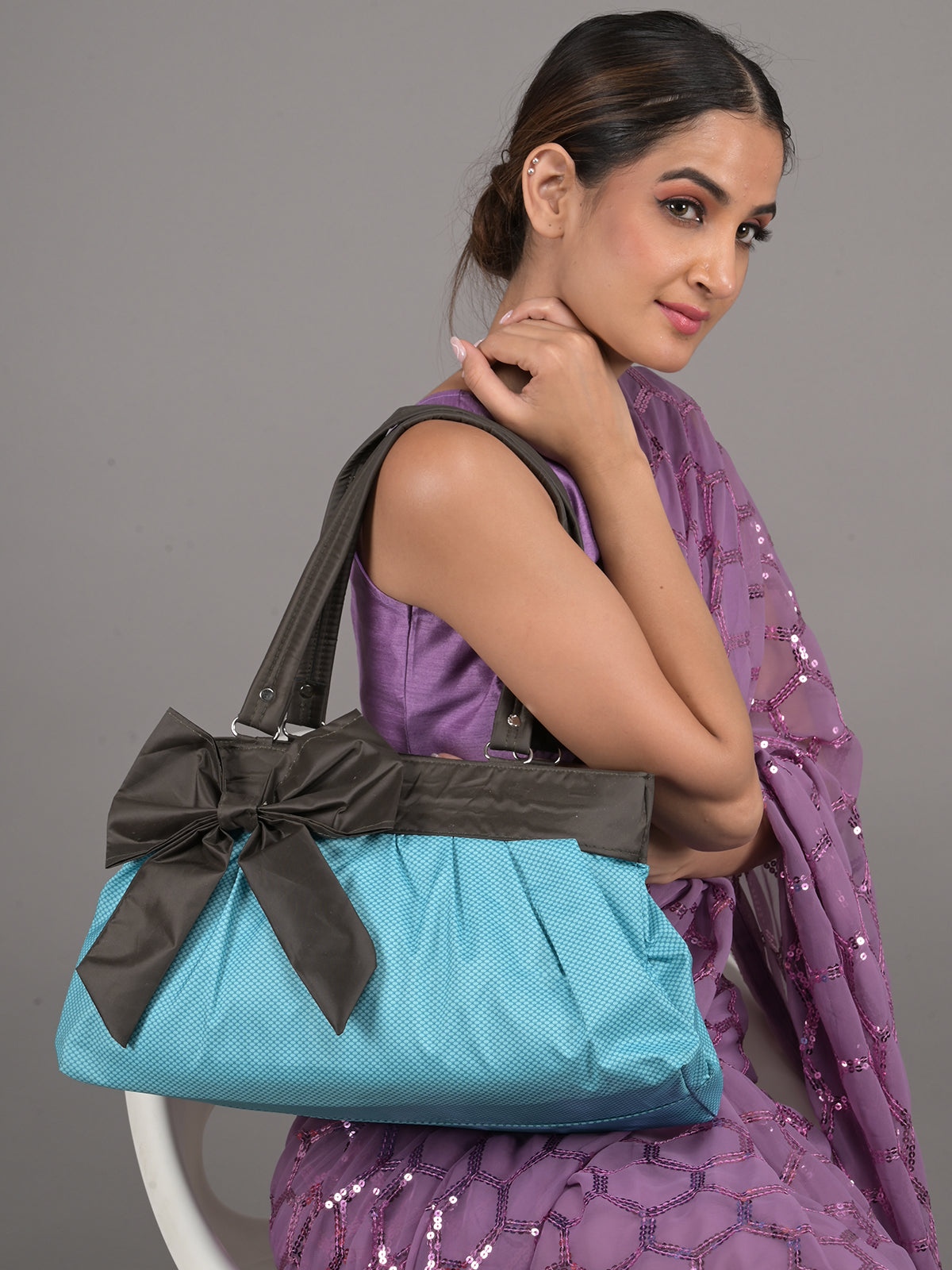 Odette Sea Blue Printed Hand Bag for Women