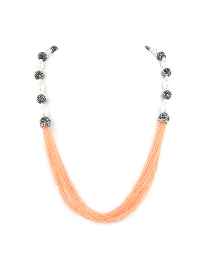 Odette Peach And White Alloy Jewellery Set For Women