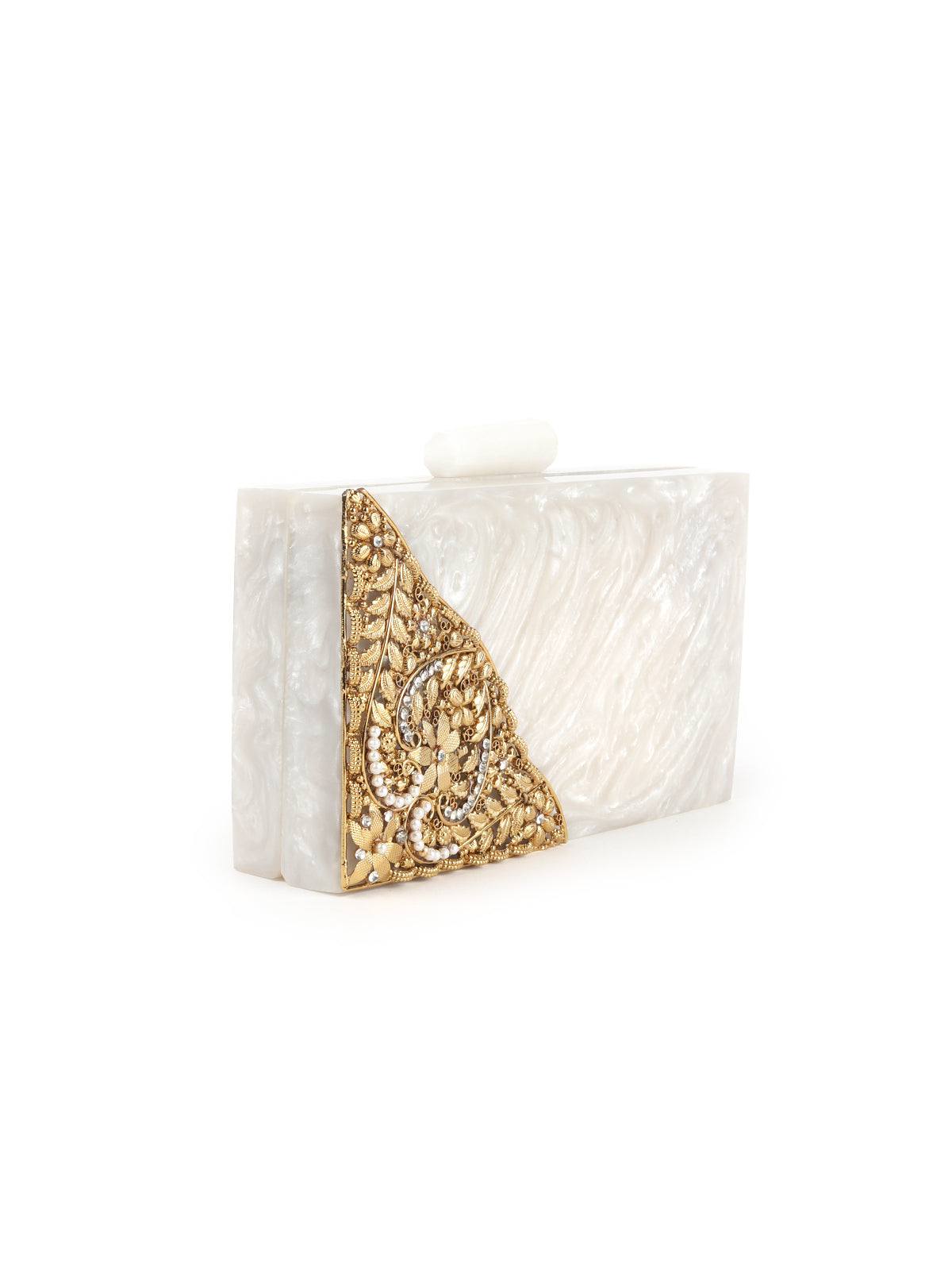 Odette White And Gold Resin Box Clutch Bag For Women