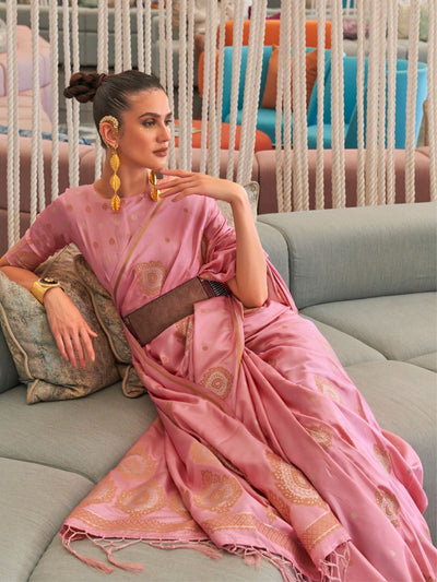 Odette Pink Silk Blend Woven Saree With Unstitched Blouse for Women