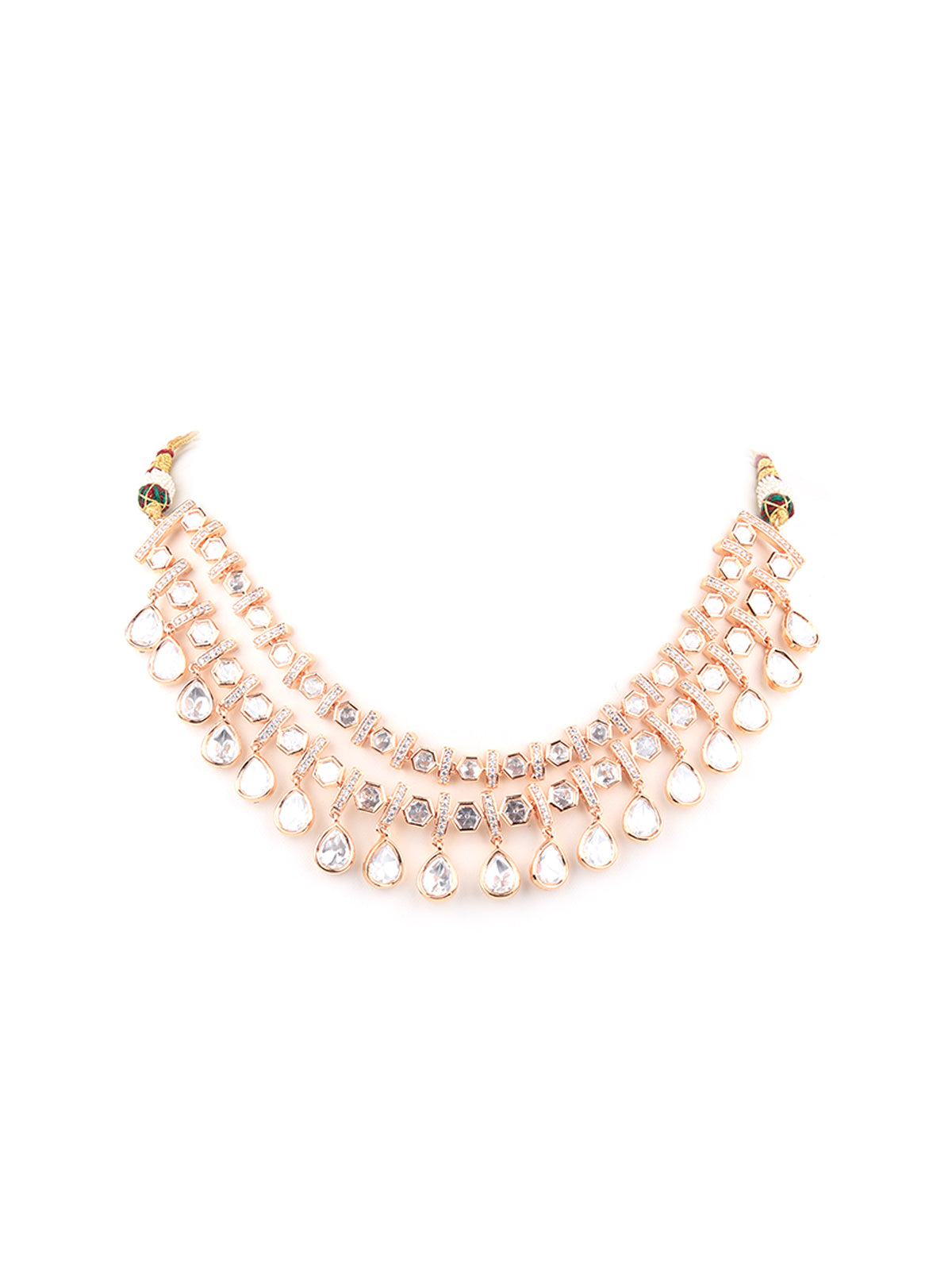 Odette Women Golden And White Necklace Set With Statement Earrings