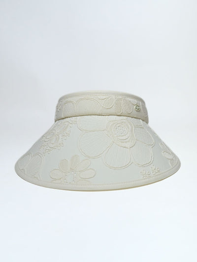 Odette Off White Cotton Embriodered Hat For Women