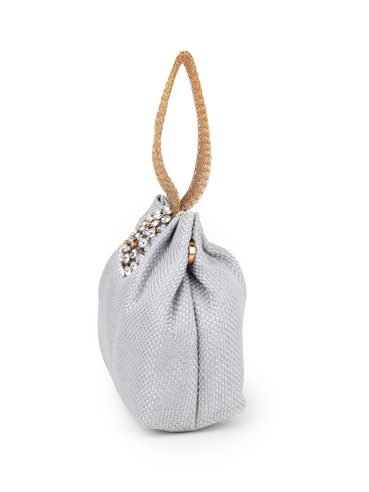 Odette Women Silver Jute Batuwa With Centre Strap